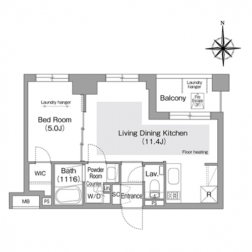 コンフォリア・リヴ文京護国寺(1LDK[D1タイプ]：36.21㎡)の間取り画像
