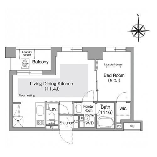 コンフォリア・リヴ文京護国寺(1LDK[D2タイプ]：36.21㎡)の間取り画像