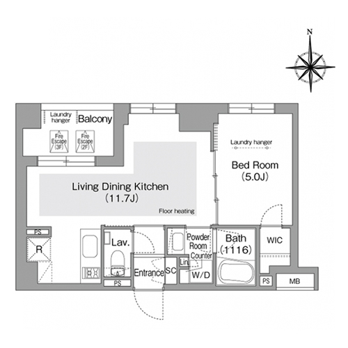 コンフォリア・リヴ文京護国寺(1LDK[Cタイプ]：36.58㎡)の間取り画像