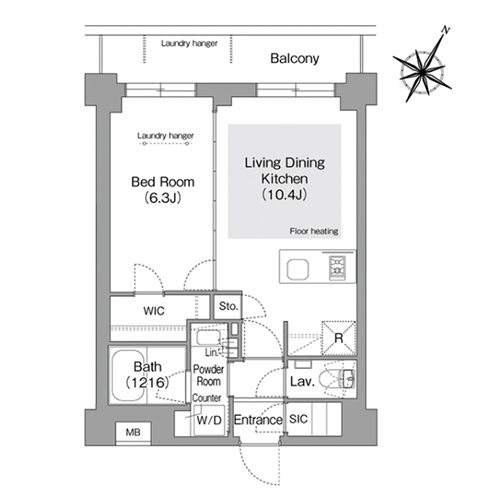 コンフォリア・リヴ文京護国寺(1LDK[Bタイプ]：40.70㎡)の間取り画像