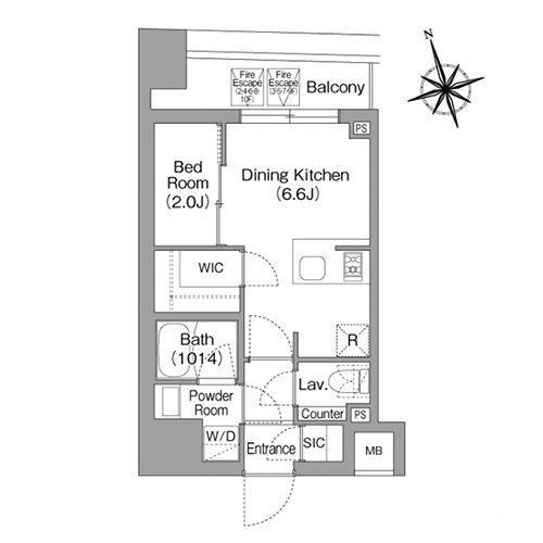 コンフォリア・リヴ八丁堀(1DK[Cタイプ]：25.13㎡)の間取り画像