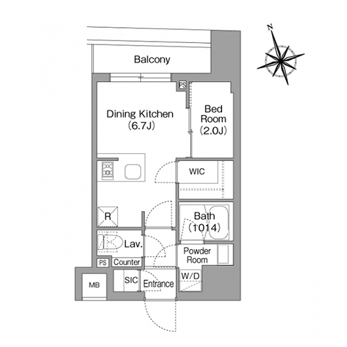 コンフォリア・リヴ八丁堀(1DK[Dタイプ]：25.13㎡)の間取り画像