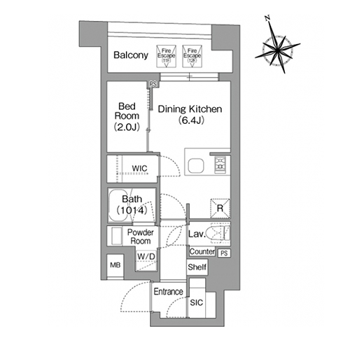 コンフォリア・リヴ八丁堀(1DK[Eタイプ]：25.70㎡)の間取り画像