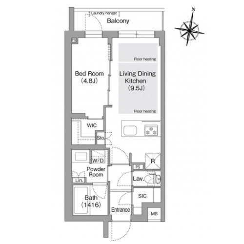 コンフォリア・リヴ東中野(1LDK[Gタイプ]：38.01㎡)の間取り画像
