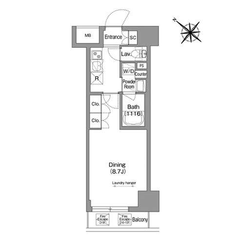 コンフォリア・リヴ茅場町(1K[Bタイプ]：27.20㎡)の間取り画像