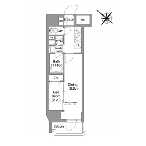 コンフォリア・リヴ茅場町(1LDK[Aタイプ]：27.13㎡)の間取り画像