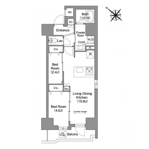 コンフォリア・リヴ茅場町(1LDK[Cタイプ]：42.20㎡)の間取り画像