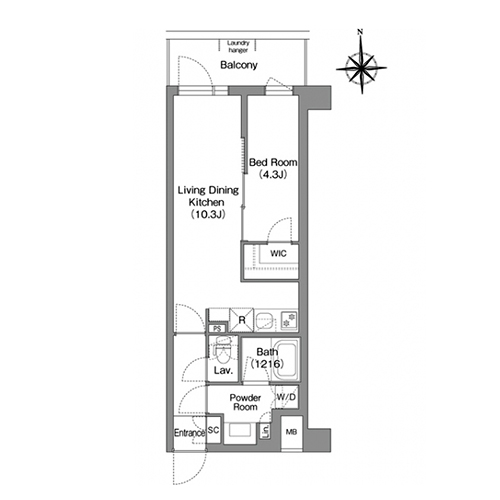コンフォリア・リヴ大森西(1LDK[E37bタイプ]：37.20㎡)の間取り画像