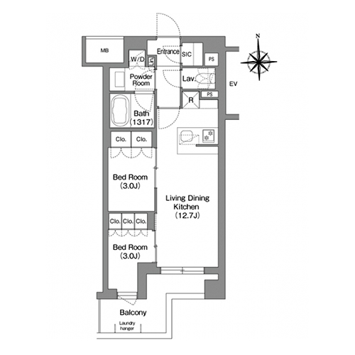 コンフォリア・リヴ大森西(2LDK[E43タイプ]：42.19㎡)の間取り画像
