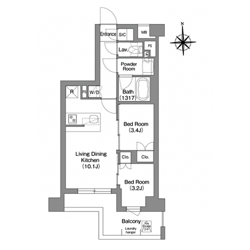 コンフォリア・リヴ大森西(2LDK[E45Cタイプ]：42.19㎡)の間取り画像