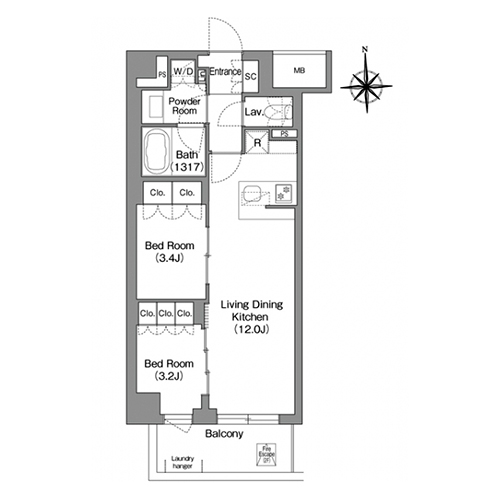 コンフォリア・リヴ大森西(2LDK[E45aタイプ]：45.20㎡)の間取り画像