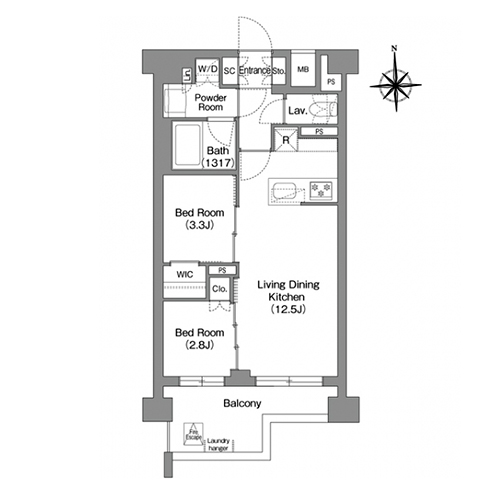 コンフォリア・リヴ大森西(2LDK[E45Bタイプ]：45.20㎡)の間取り画像