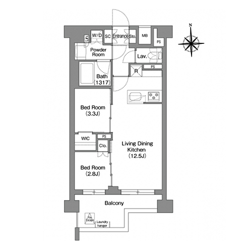 コンフォリア・リヴ大森西(2LDK[E45B'タイプ]：45.20㎡)の間取り画像