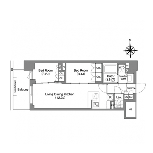 コンフォリア・リヴ大森西(2LDK[W45a''タイプ]：45.20㎡)の間取り画像