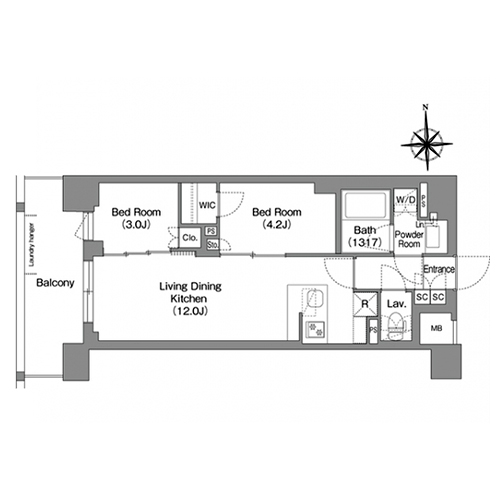 コンフォリア・リヴ大森西(2LDK[W45cタイプ]：45.20㎡)の間取り画像