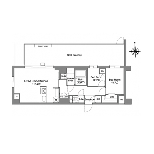 コンフォリア・リヴ大森西(2LDK[E56タイプ]：56.68㎡)の間取り画像