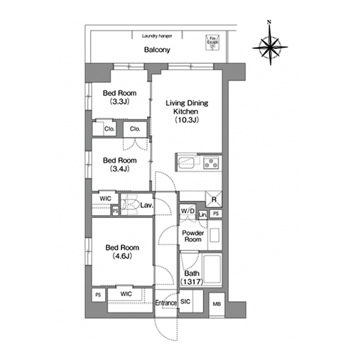 コンフォリア・リヴ大森西(3LDK[E55タイプ]：55.20㎡)の間取り画像