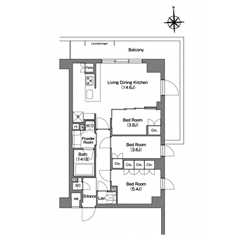 コンフォリア・リヴ大森西(3LDK[E63a'タイプ]：63.20㎡)の間取り画像