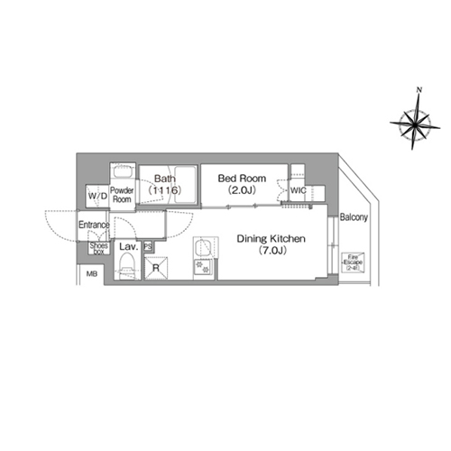 コンフォリア・リヴ大崎(1DK[Fタイプ]：25.11㎡)の間取り画像
