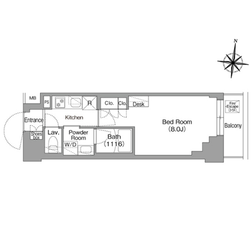 コンフォリア・リヴ大崎(1K[Aタイプ]：25.14㎡)の間取り画像