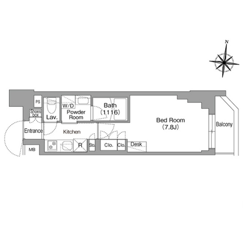 コンフォリア・リヴ大崎(1K[Bタイプ]：25.14㎡)の間取り画像