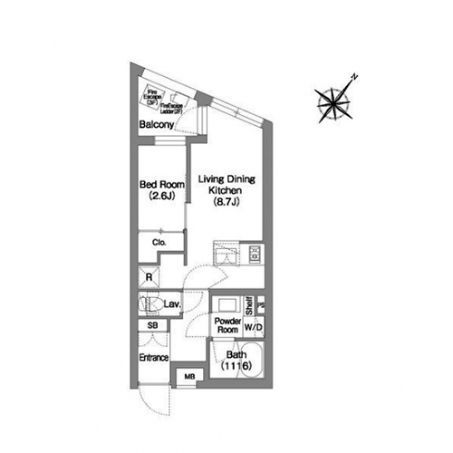 コンフォリア・リヴ渋谷本町(1LDK[Eタイプ]：30.29㎡)の間取り画像