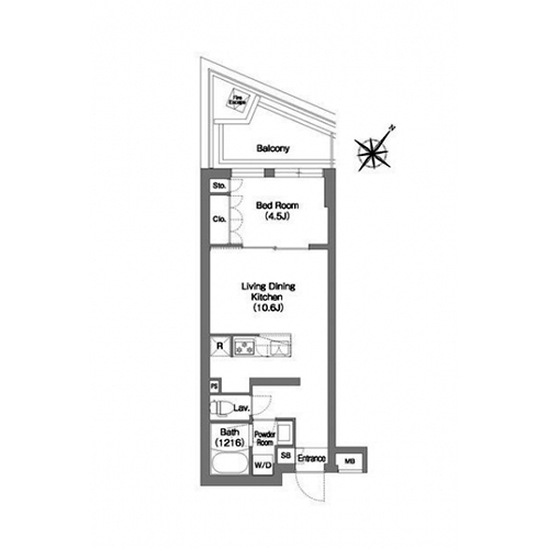 コンフォリア・リヴ渋谷本町(1LDK[Iタイプ]：38.40㎡)の間取り画像