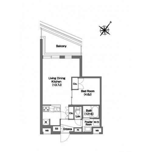 コンフォリア・リヴ渋谷本町(1LDK[Jタイプ]：40.98㎡)の間取り画像