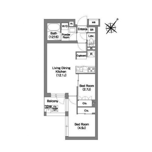 コンフォリア・リヴ渋谷本町(2LDK[Gタイプ]：44.07㎡)の間取り画像