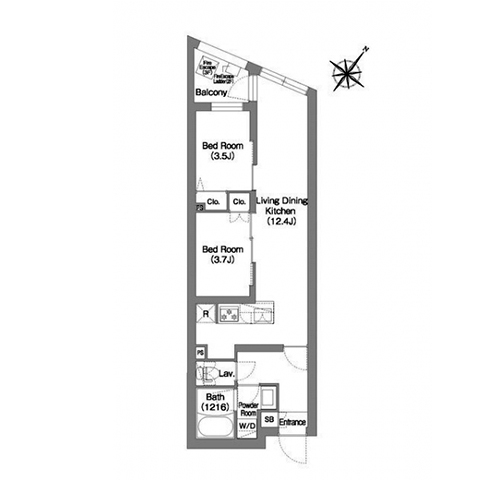 コンフォリア・リヴ渋谷本町(2LDK[Aタイプ]：45.43㎡)の間取り画像