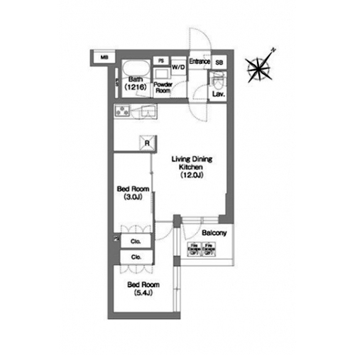 コンフォリア・リヴ渋谷本町(2LDK[H2タイプ]：46.74㎡)の間取り画像