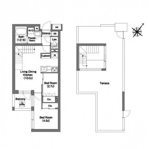 コンフォリア・リヴ渋谷本町(2LDK[Nタイプ]：49.13㎡)の間取り画像
