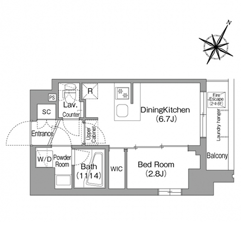 コンフォリア・リヴ新中野サウス(1DK[Dタイプ]：25.51㎡)の間取り画像