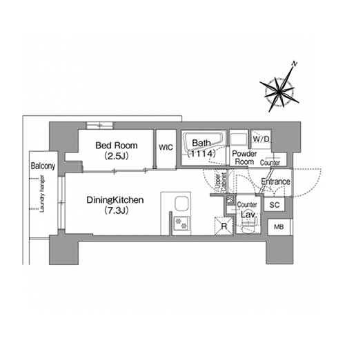 コンフォリア・リヴ新中野サウス(1DK[Aタイプ]：25.72㎡)の間取り画像