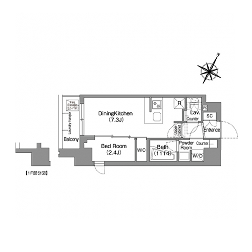 コンフォリア・リヴ新中野サウス(1DK[Cタイプ]：25.96㎡)の間取り画像