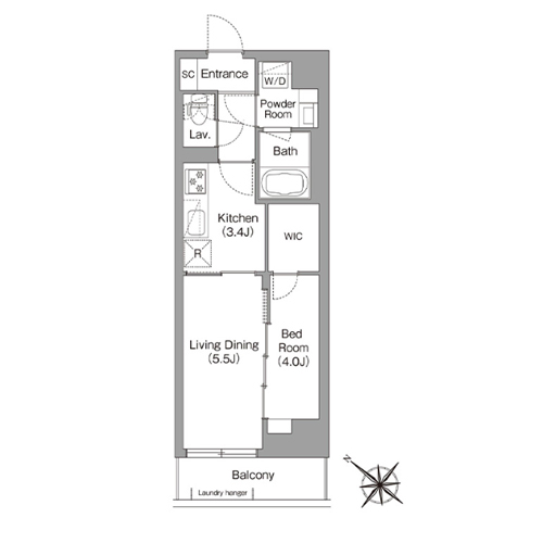 コンフォリア・リヴ豊洲キャナル(1LDK[D1タイプ]：34.92㎡)の間取り画像