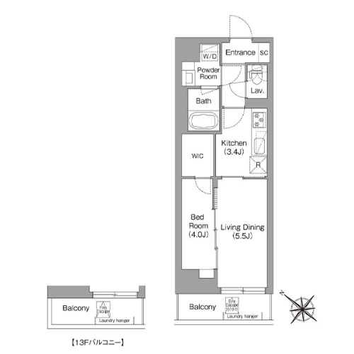 コンフォリア・リヴ豊洲キャナル(1LDK[D2タイプ]：34.92㎡)の間取り画像