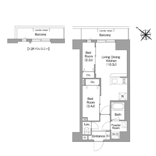 コンフォリア・リヴ豊洲キャナル(2LDK[E2タイプ]：39.80㎡)の間取り画像