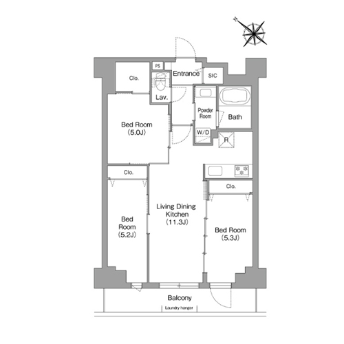 コンフォリア・リヴ豊洲キャナル(3LDK[L1タイプ]：62.24㎡)の間取り画像