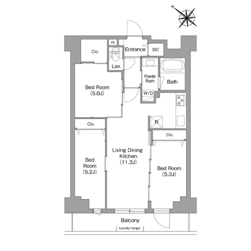 コンフォリア・リヴ豊洲キャナル(3LDK[L2タイプ]：62.24㎡)の間取り画像