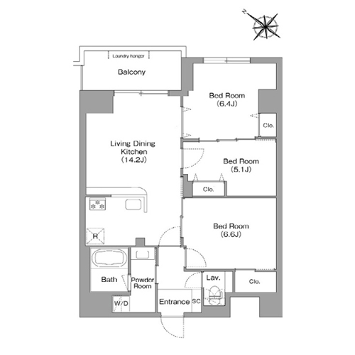 コンフォリア・リヴ豊洲キャナル(3LDK[Oタイプ]：71.57㎡)の間取り画像