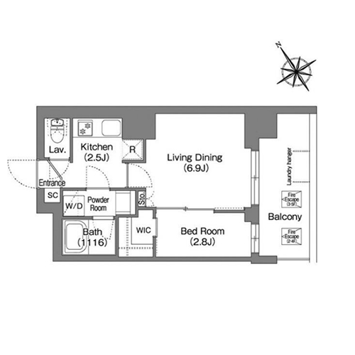 コンフォリア・リヴ上野(1LDK[Bタイプ]：30.34㎡)の間取り画像